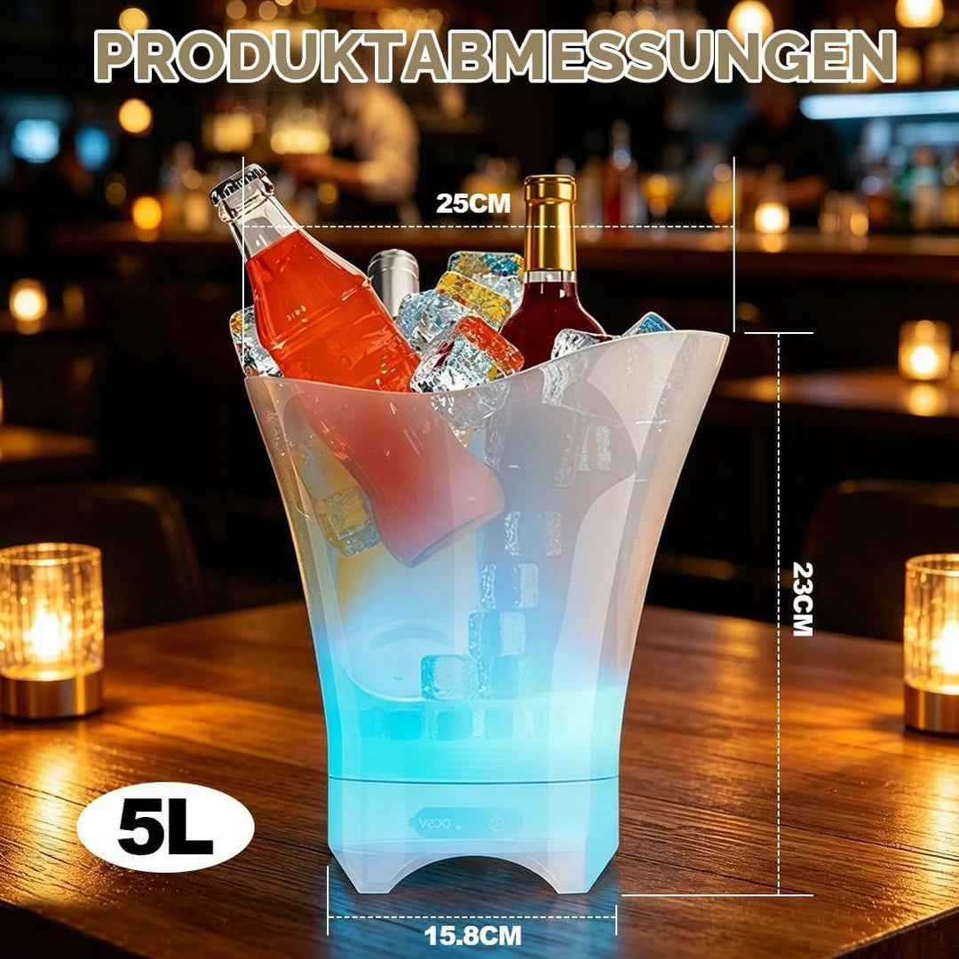 LED Eiskübel 5L, Multicolor LED Sektkübel, Premium Eiseimer, Farbe einstellbar, Grossraumbehälter fü