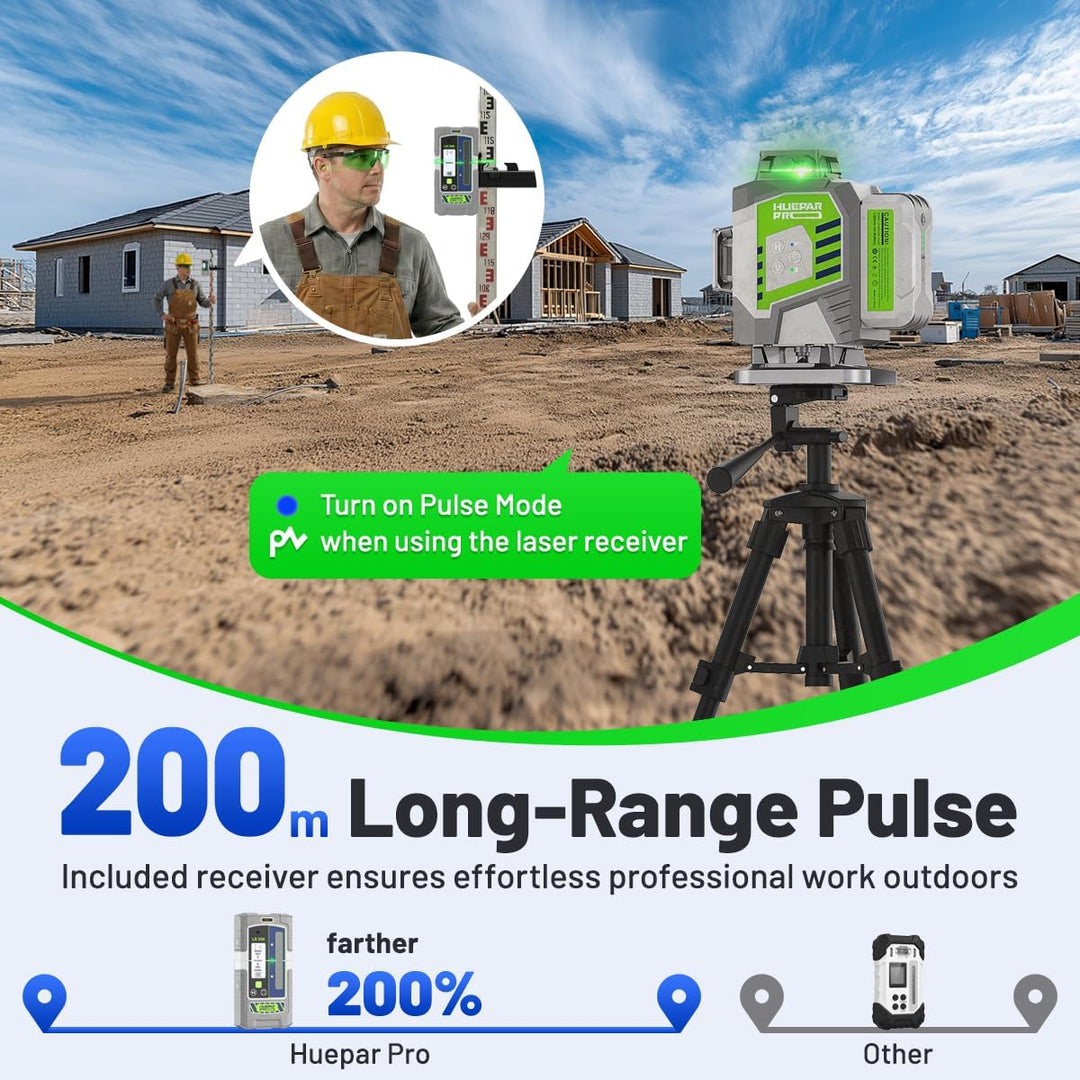Huepar Pro Outdoor Laser Level mit Empfänger, 4 360 Hohe Genauigkeit Selbstnivellierender Laser-Nive