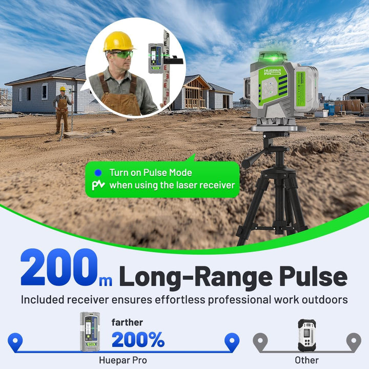 Huepar Pro Outdoor Laser Level mit Empfänger, 4 360 Hohe Genauigkeit Selbstnivellierender Laser-Nive