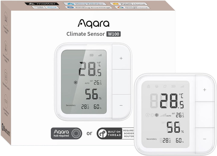 Aqara Thread/Zigbee Raumthermostat W100, Temperatur & Luftfeuchtigkeit Überwachung, Wireless, Fernst