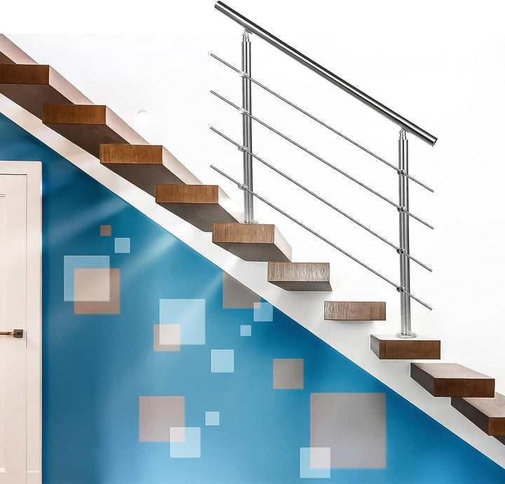 Lospitch Edelstahl-Handlauf Geländer für Balkon Brüstung Treppen mit/ohne Querstreben (80cm, 4 Quers