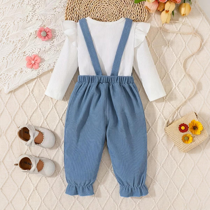 Baby Mädchen Rüschen Latzhose Langarm Oberteil Herbst Kleidung 6-12 Monate Blau, 6-12 Monate Blau