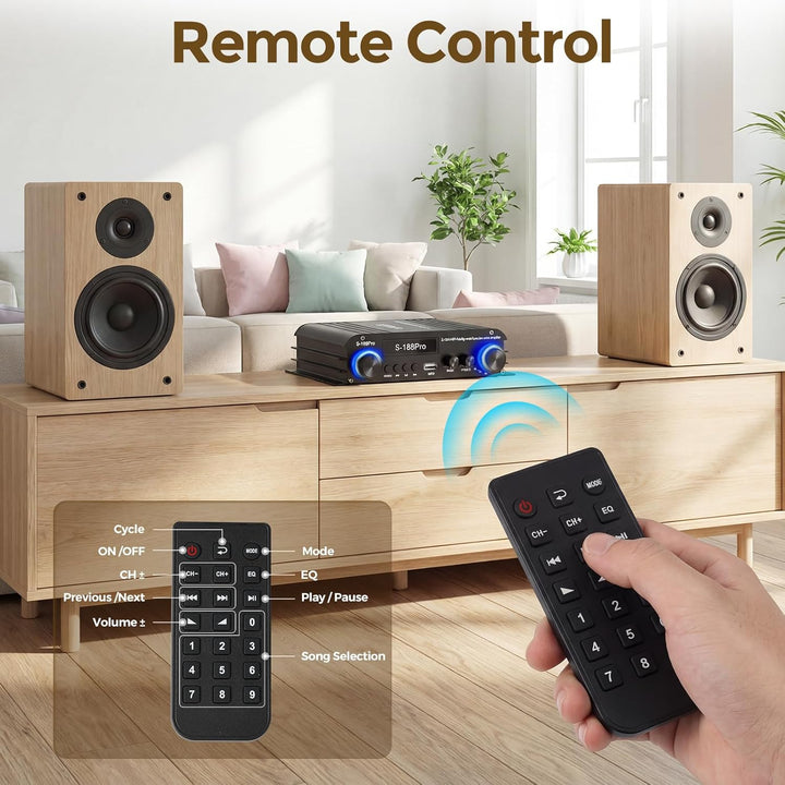 2.1 Kanal Stereo Audio Verstärker, Bluetooth 5.0 HiFi Endstufe mit Subwoofer-Ausgang, 300W×2+360W, U