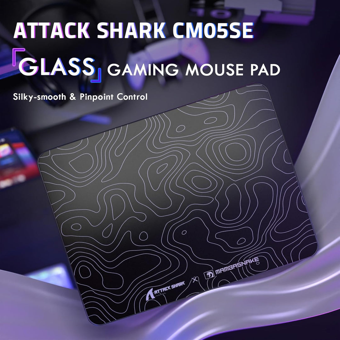 ATTACK SHARK CM05SE Verzerrtes Glas-Mauspad, 9H Härte Kratzfest, Nano-Ätzte Ultraglatte Oberfläche,