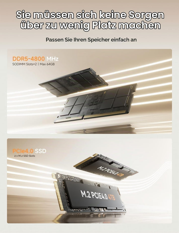MINIS FORUM UM760 Slim Mini-PC, AMD Ryzen 5 7640HS (6 Kerne/12 Threads, bis zu 5,0 GHz), 32GB DDR5,