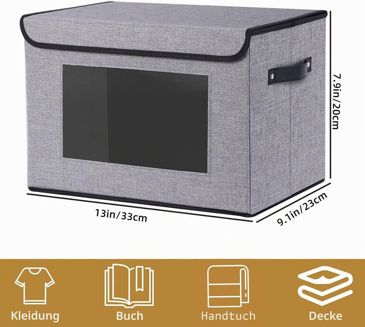 Aufbewahrungsbox mit Deckel, Kleiderschrank Organizer, Stoff Grau Aufbewahrungsboxn mit Fenster, Fal