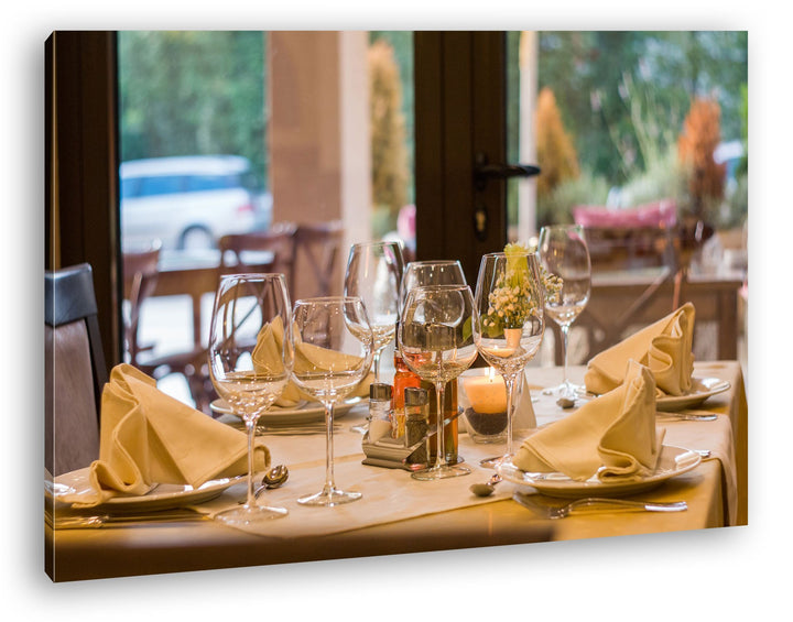 deyoli edles Restaurant im Format: 80x60 als Leinwandbild, Motiv fertig gerahmt auf Echtholzrahmen,