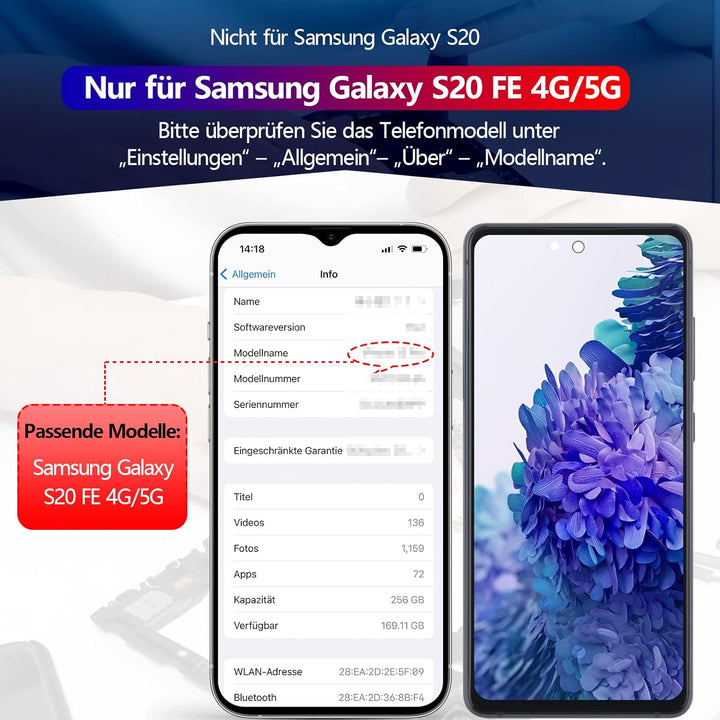 RongZy AMOLED Display für Samsung Galaxy S20 FE/S20 FE 5G LCD Bildschirmersatz Digitizer Touchscreen