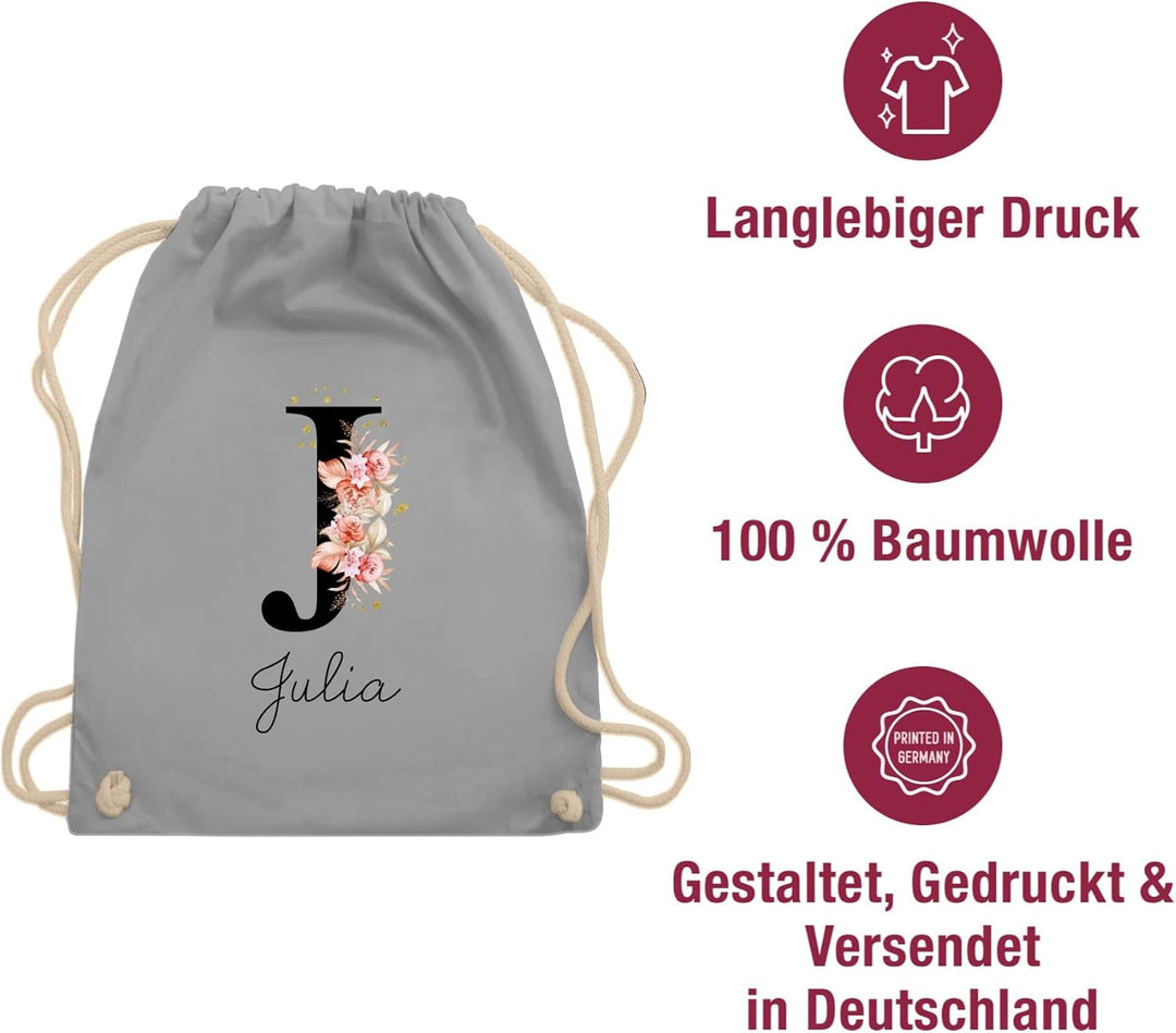 Turnbeutel Rucksack - Initialen - Buchstabe mit Name personalisiert I Anfangsbuchstabe I Initiale -