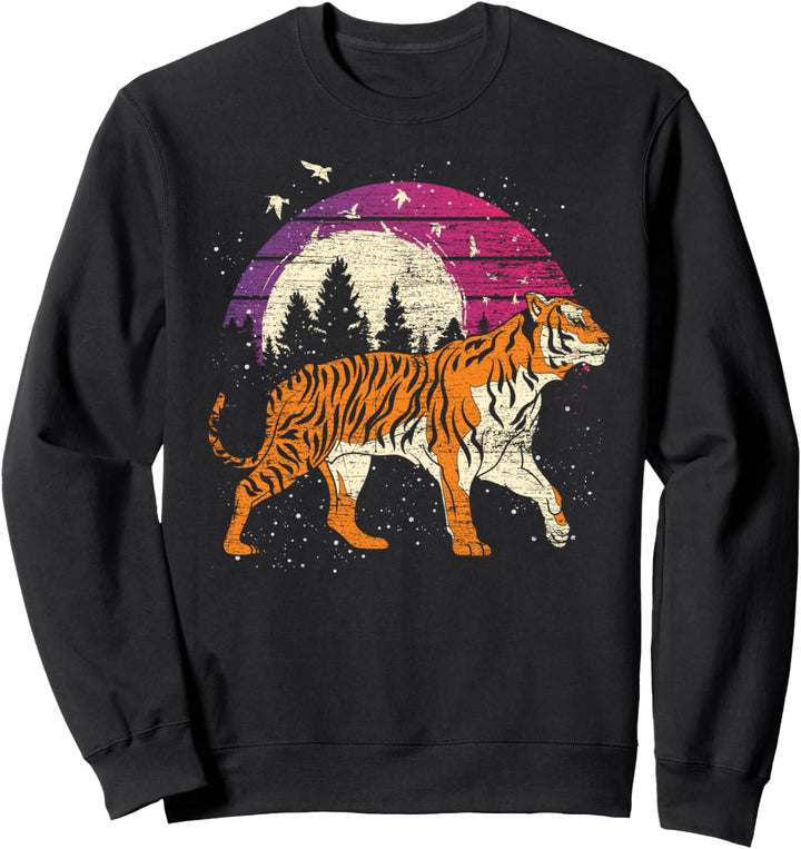 Sonnenuntergang Vogelschwarm Wildkatze Natur Tier Tiger Sweatshirt