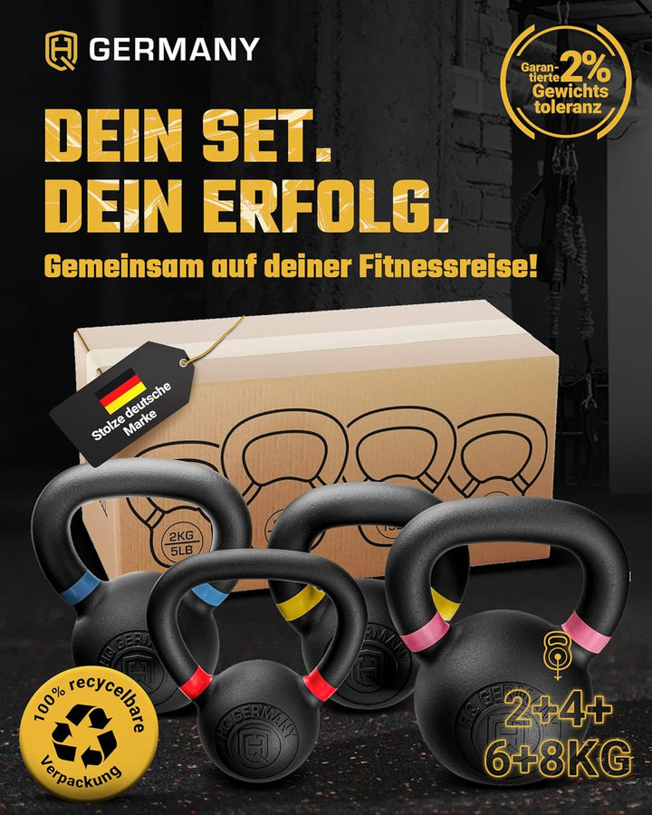HQ Germany® Powdercoat Kettlebell | Vollguss | 2-32kg | Starter-Sets | ±2,0% Gewichtstoleranz +Start
