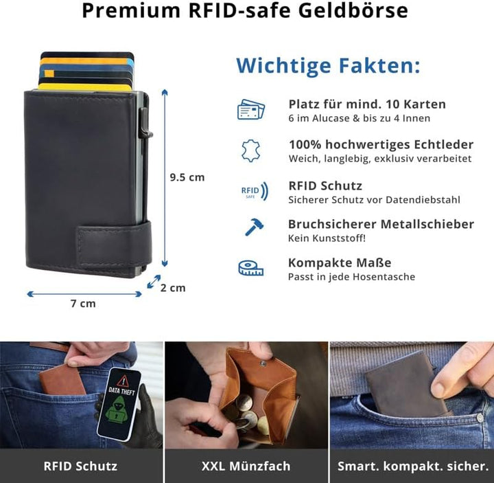 SecWal Kartenetui mit XXL Münzfach Druckknopf inkl. Geschenkbox - Made in Germany - Geldbörse inkl.