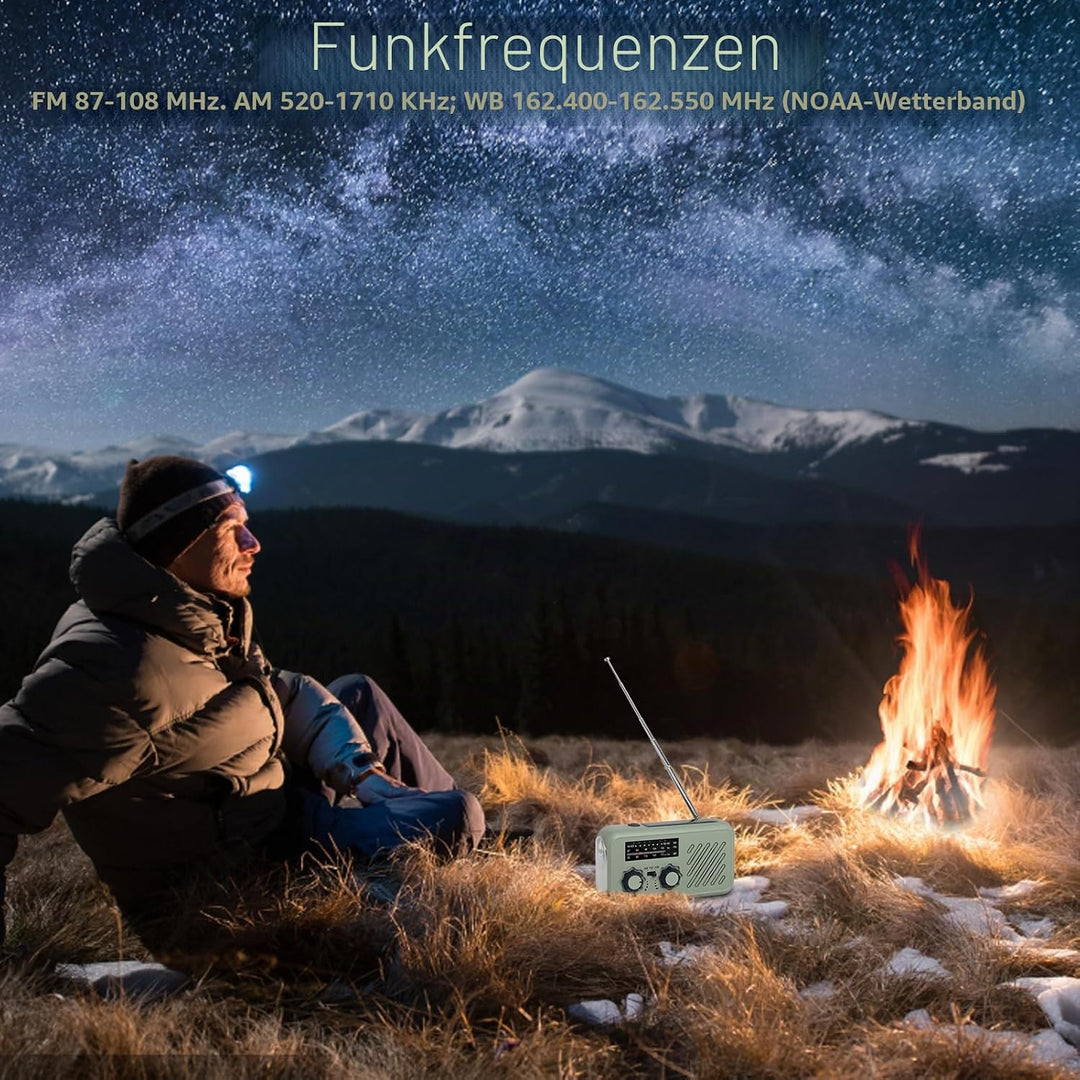 Notfallradio, AM FM SW Kurbelradio Tragbar Solar Wetter Radio mit LED Taschenlampe USB Powerbank SOS