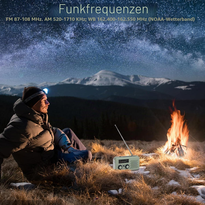 Notfallradio, AM FM SW Kurbelradio Tragbar Solar Wetter Radio mit LED Taschenlampe USB Powerbank SOS