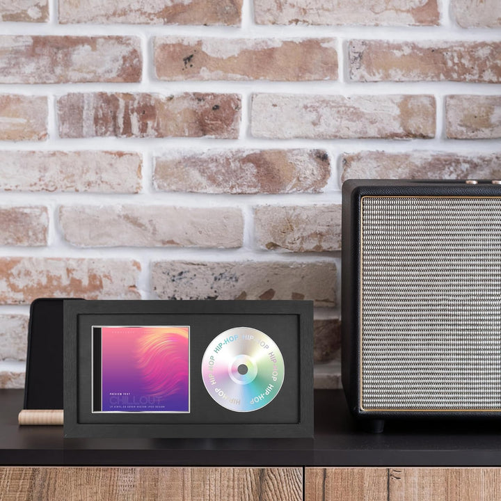 CD Musikrahmen Schaukasten Display 36,2x19,61 cm Disc und CD Box Echtglas mit Eva Schaum und Tischpl