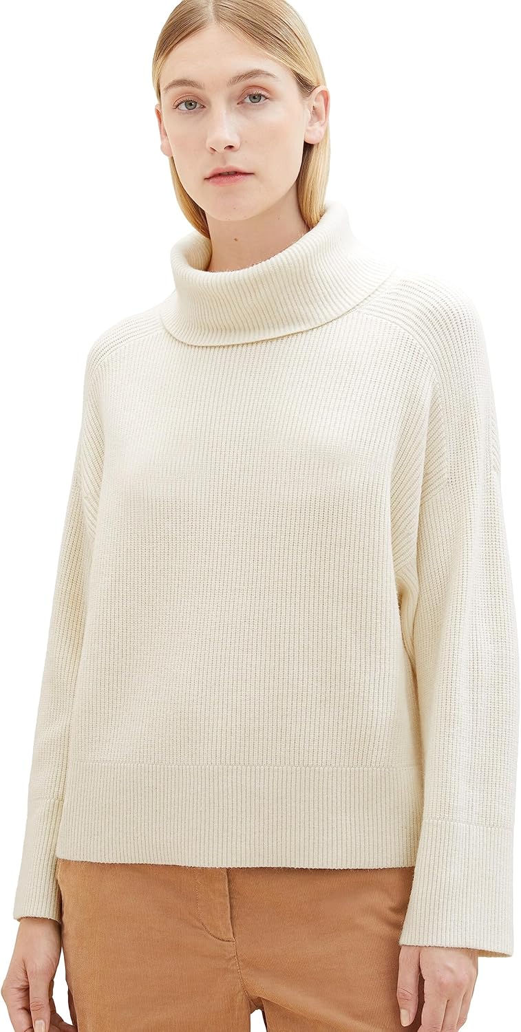TOM TAILOR Damen Pullover mit Rollkragen M 10354-soft Beige Solid, M 10354-soft Beige Solid