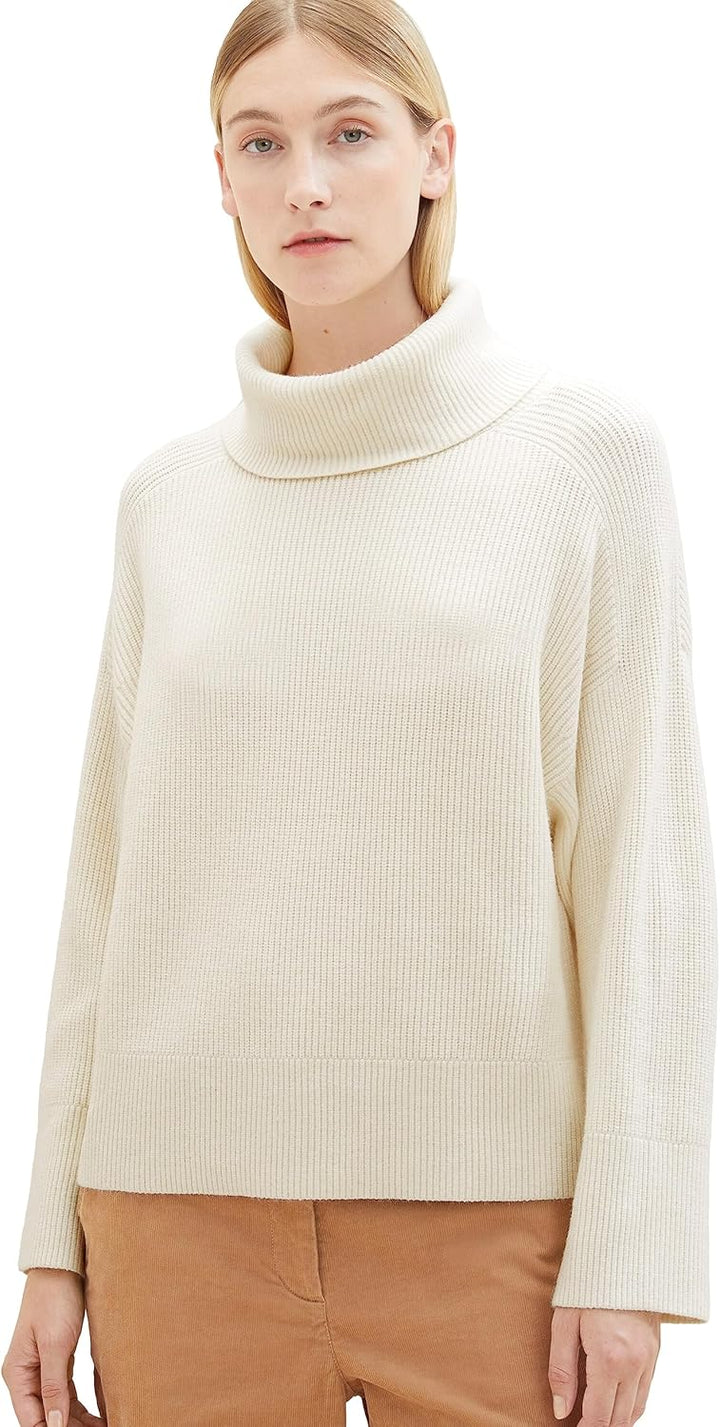 TOM TAILOR Damen Pullover mit Rollkragen M 10354-soft Beige Solid, M 10354-soft Beige Solid