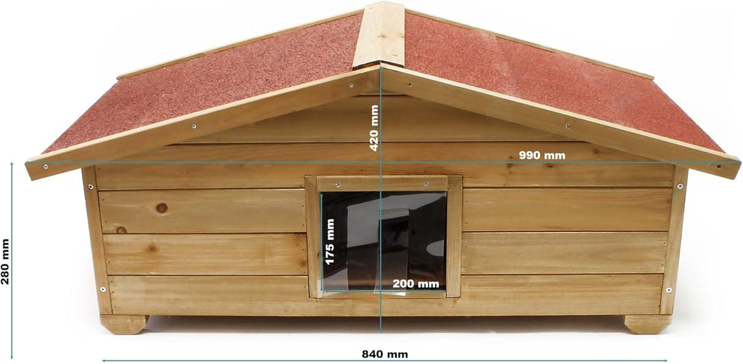 Wiltec Grosses Katzenhaus 99 x 52 x 42 cm aus Holz, Katzenhütte für Garten oder Terasse, Wurfkiste i