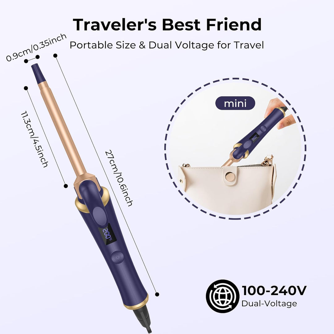13mm lockenstab für kurze haare, Reise Lockenstabs mit LCD Display, 5 Temperatur Einstellbar 120-200