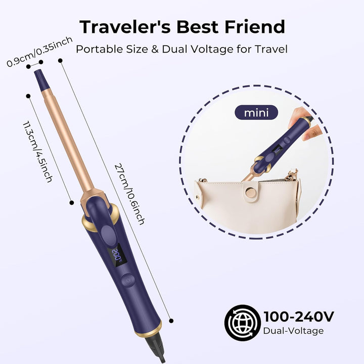 13mm lockenstab für kurze haare, Reise Lockenstabs mit LCD Display, 5 Temperatur Einstellbar 120-200