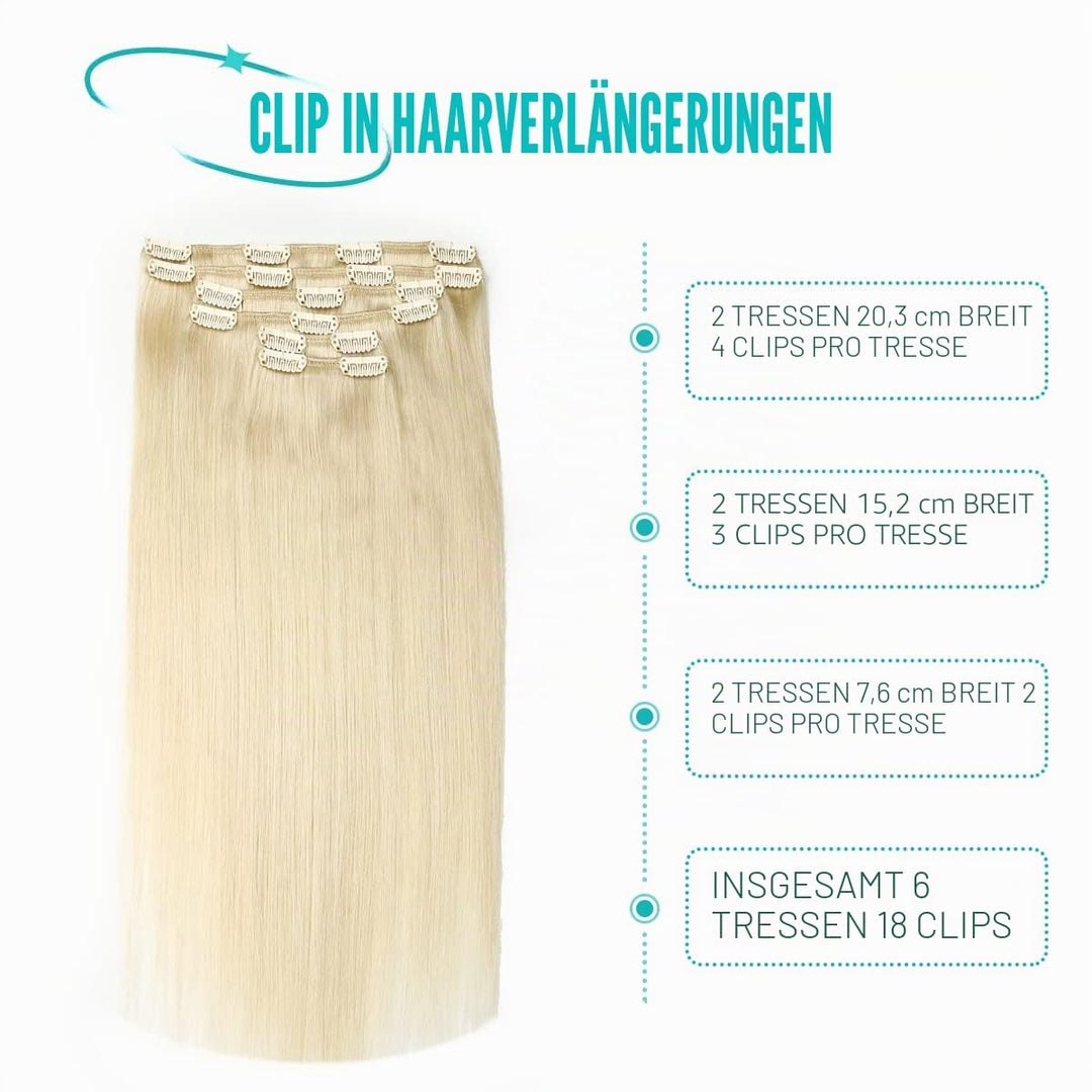 SURNEL Clip in Extensions Echthaar, 120g 6pcs 50cm Helles Platinblond Echthaar Extensions Clip in Re