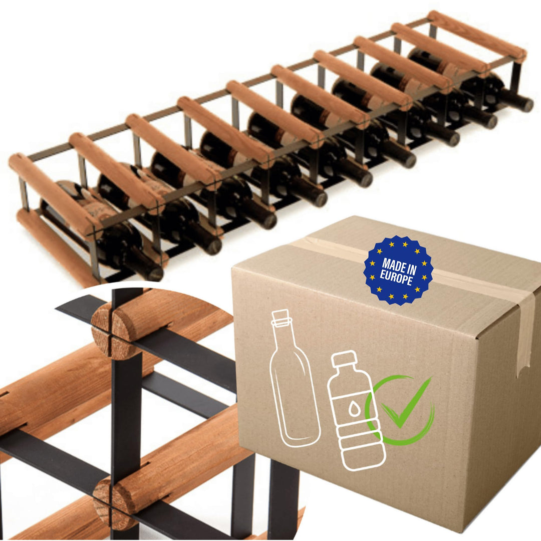 Weinregal aus Metall &amp; Holz für 9 Flaschen, 12,5x92,5x25cm, freistehender Weinständer, Getränkeregal
