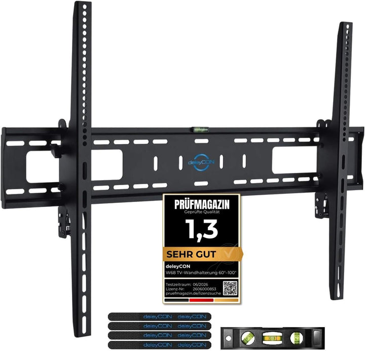 deleyCON Universal TV Wandhalterung 60"-100" Zoll (152-254cm) Neigbar - 75Kg - bis VESA 900x600 - Pl