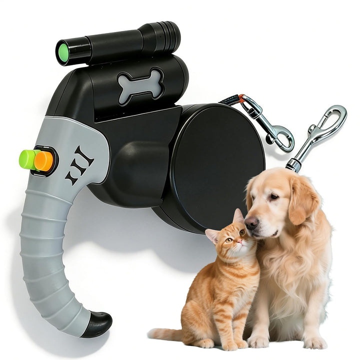 Doppelte Einziehbare Hundeleine 3 m für 2 Hunde, Rollleine mit LED-Licht, 360° drehbar, automatische