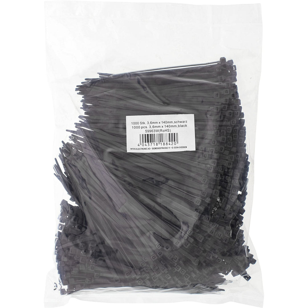 InLine 59963W Kabelbinder 140mm x 3,6mm 1000 Stück schwarz