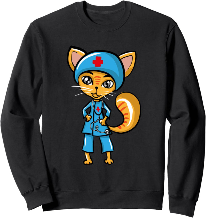 Lustige Krankenschwester Katze Illustration Krankenpflege Sweatshirt