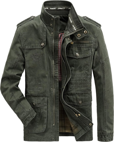 MERCIYD Herren Übergangsjacke Cargo Jacke Männer Stehkragen Baumwolle Jacke Multi Taschen Armeejacke