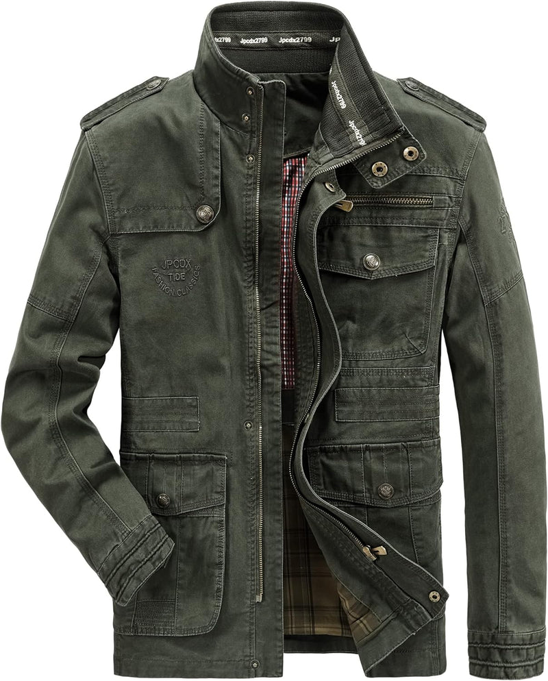 MERCIYD Herren Übergangsjacke Cargo Jacke Männer Stehkragen Baumwolle Jacke Multi Taschen Armeejacke