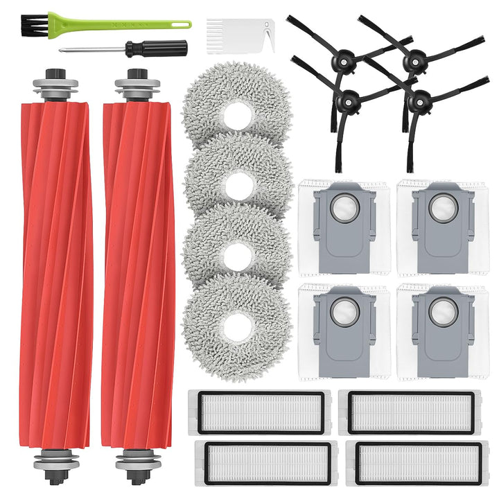 DrRobor Zubehörset für Roborock Q Revo, Ersatzteile Kit mit 2 Hauptbürste, 4 Wischpads, 4 Staubbeute