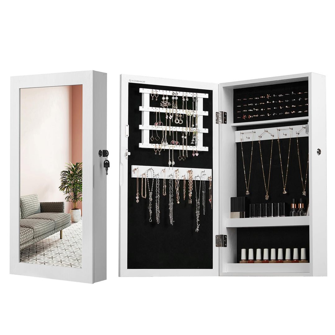 SONGMICS Schmuckschrank, Spiegelschrank, Hängeschrank, abschliessbarer Wandschrank, platzsparender S