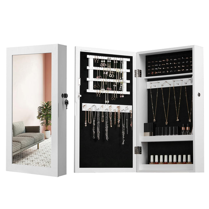 SONGMICS Schmuckschrank, Spiegelschrank, Hängeschrank, abschliessbarer Wandschrank, platzsparender S
