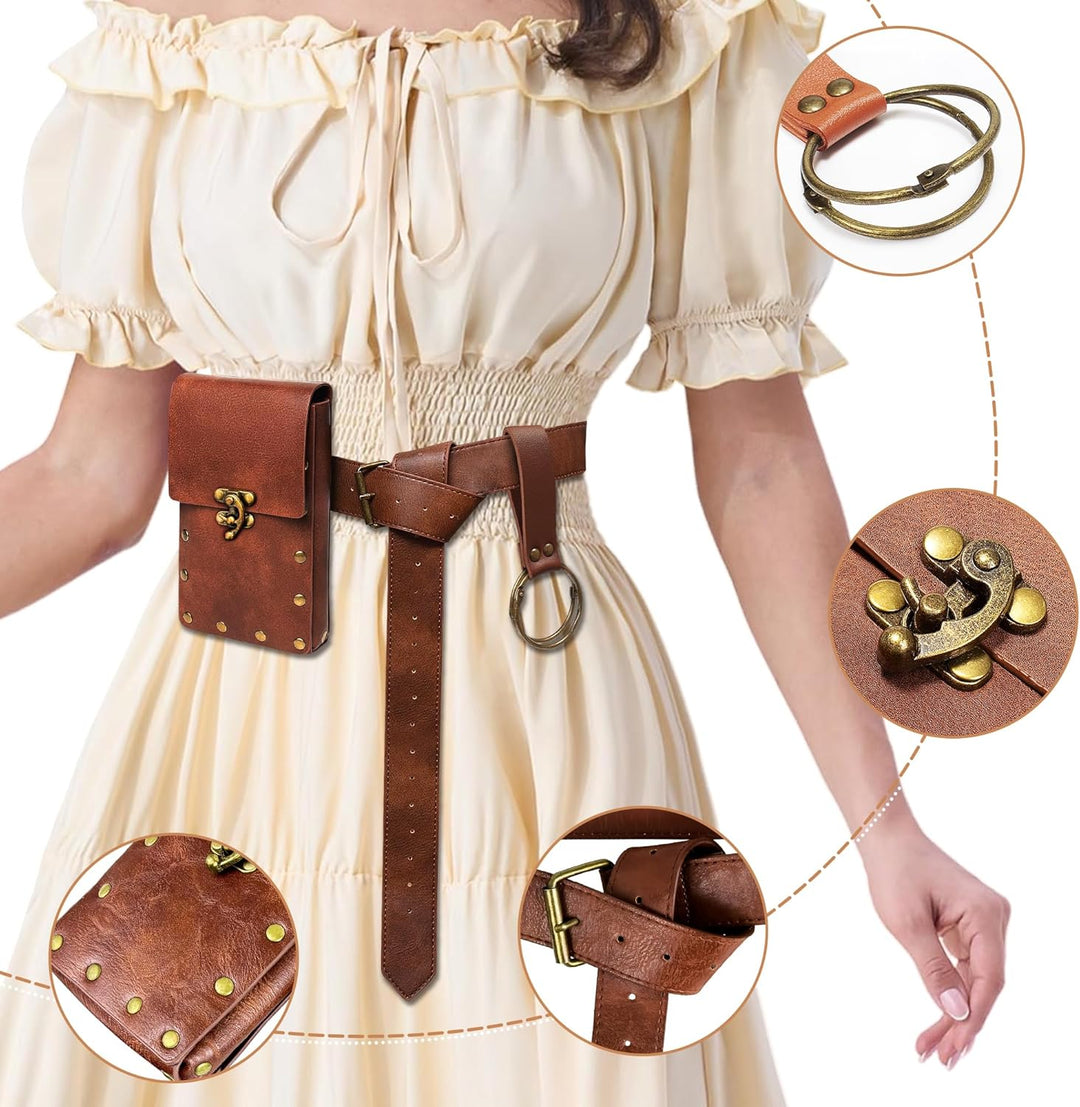 Mittelalterliches Gürtelset, Mittelalterlicher Wikingergürtel Mit Kunstledertasche Für Damen Karneva