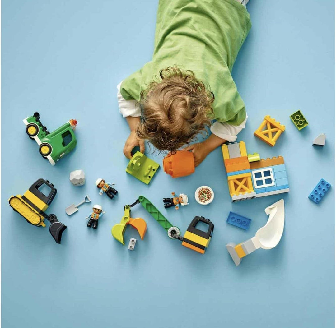 LEGO 10990 DUPLO Baustelle mit Baufahrzeugen, Kran, Bulldozer und Betonmischer-Spielzeug für 2-jähri