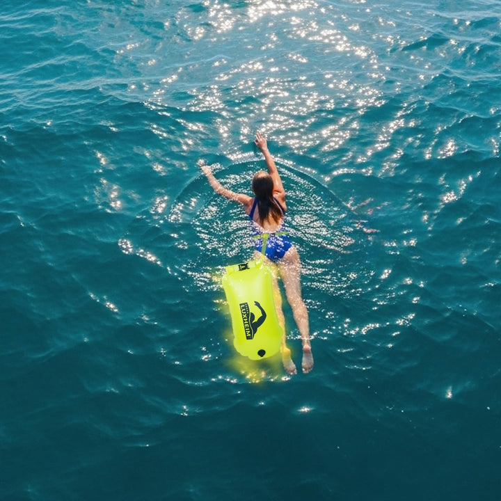 28L Schwimmboje Trockensack mit Doppelairbag, Aufblasbare Schleppschwimmer Boje für Erwachsene Freiw