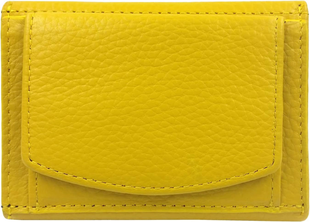 Mini Geldbörse Damen, Reise Portemonnaie klein viele Fächer, Leder gelb, RFID Blocker, Münzfach gros