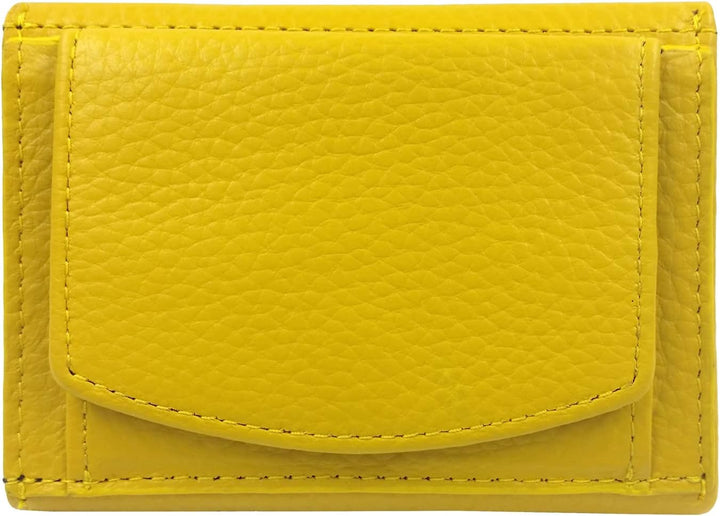 Mini Geldbörse Damen, Reise Portemonnaie klein viele Fächer, Leder gelb, RFID Blocker, Münzfach gros
