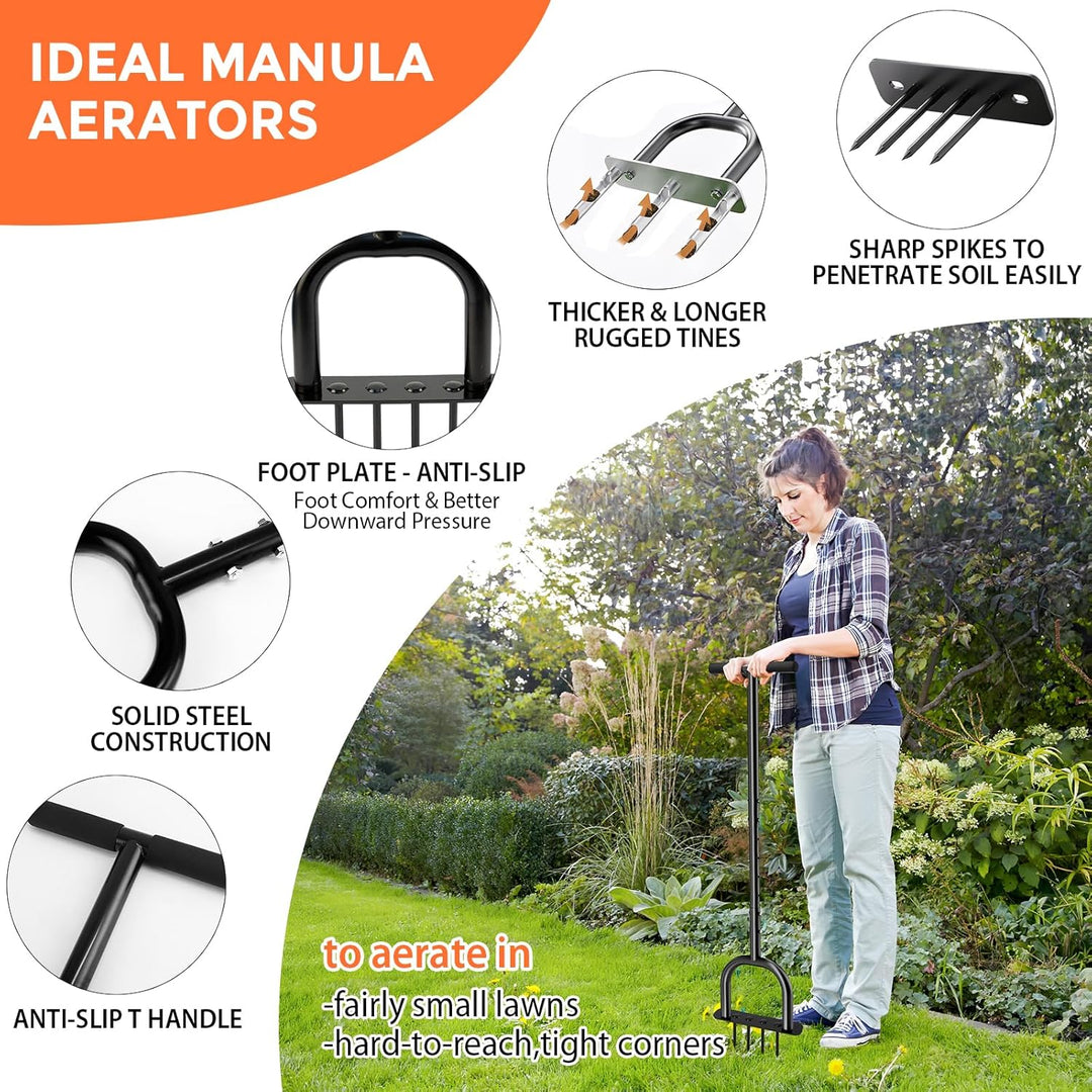 Rasenlüfter, Aerifizierer für Rasen, 2-in-1 Rasenbelüfter Rasenspecht, T-Griff Rasenbelüfter Handver