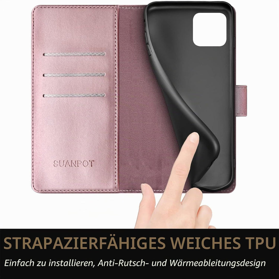 SUANPOT [RFID Schutz für iPhone 14 6.1" Hülle PU Leder Handyhülle Lederhülle Klapphülle Kartenfach F