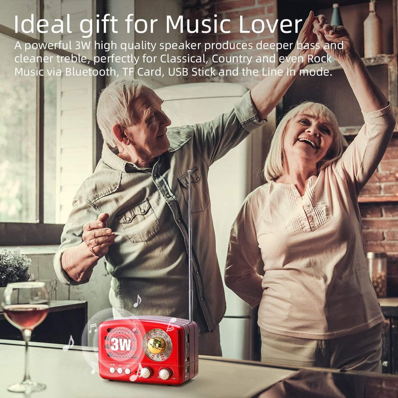 PRUNUS J-160 AM/FM/SW Retro Radio mit Bluetooth, Nostalgie Radio Klein mit 1800mAh Wiederaufladbare