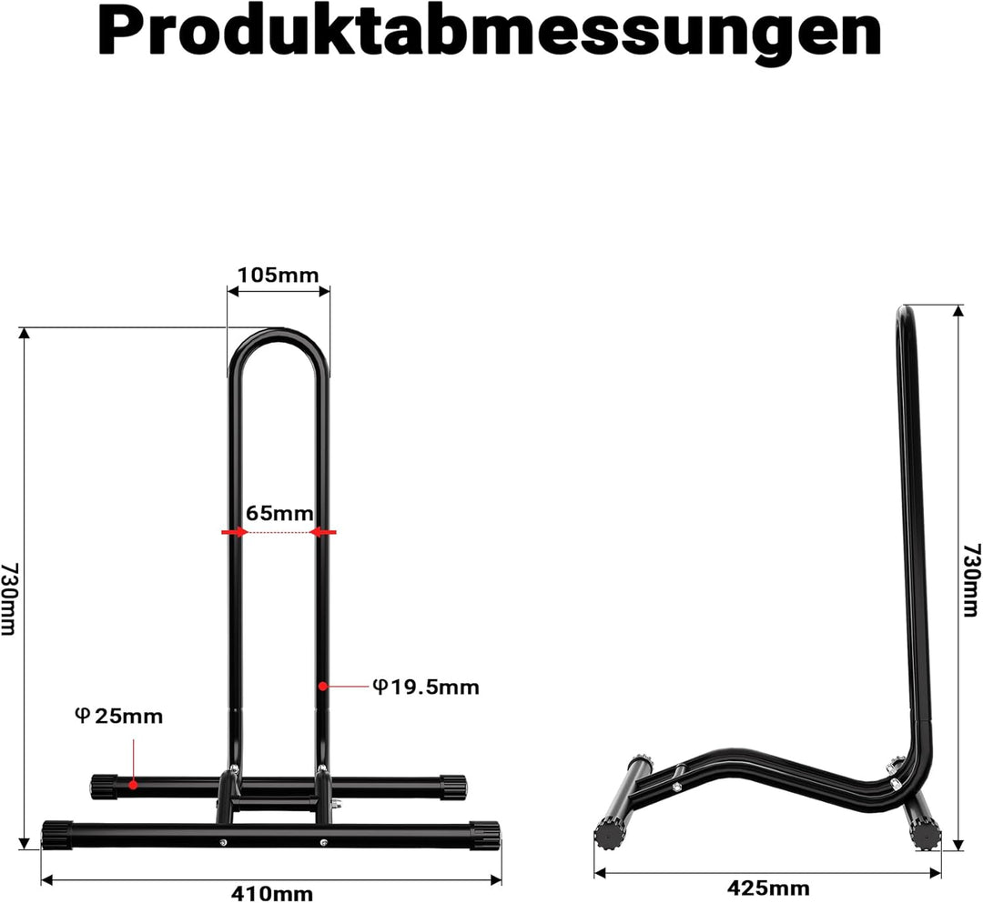 Toboli Mobiler Fahrradständer für EIN Fahrrad bis 60mm Reifenbreite Montageständer Bodenständer für