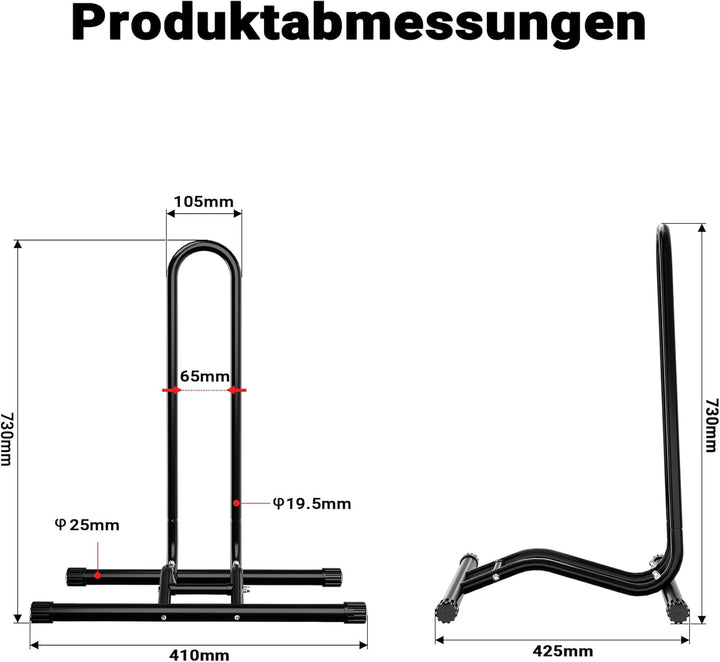Toboli Mobiler Fahrradständer für EIN Fahrrad bis 60mm Reifenbreite Montageständer Bodenständer für