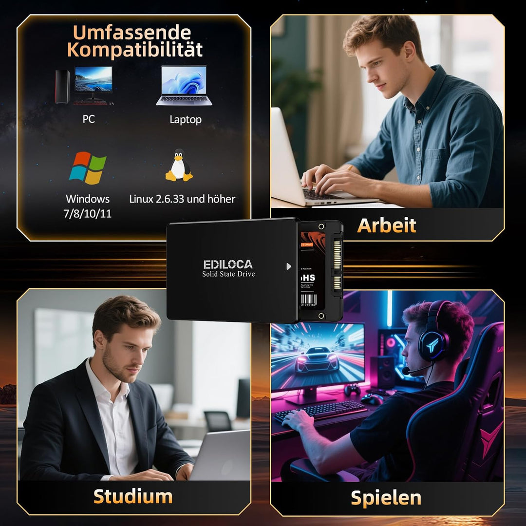 Ediloca SSD 1TB, SSD Festplatte Intern, 2.5" SATA III, bis zu 550MB/s, 3D NAND TLC, Kompatibel mit L