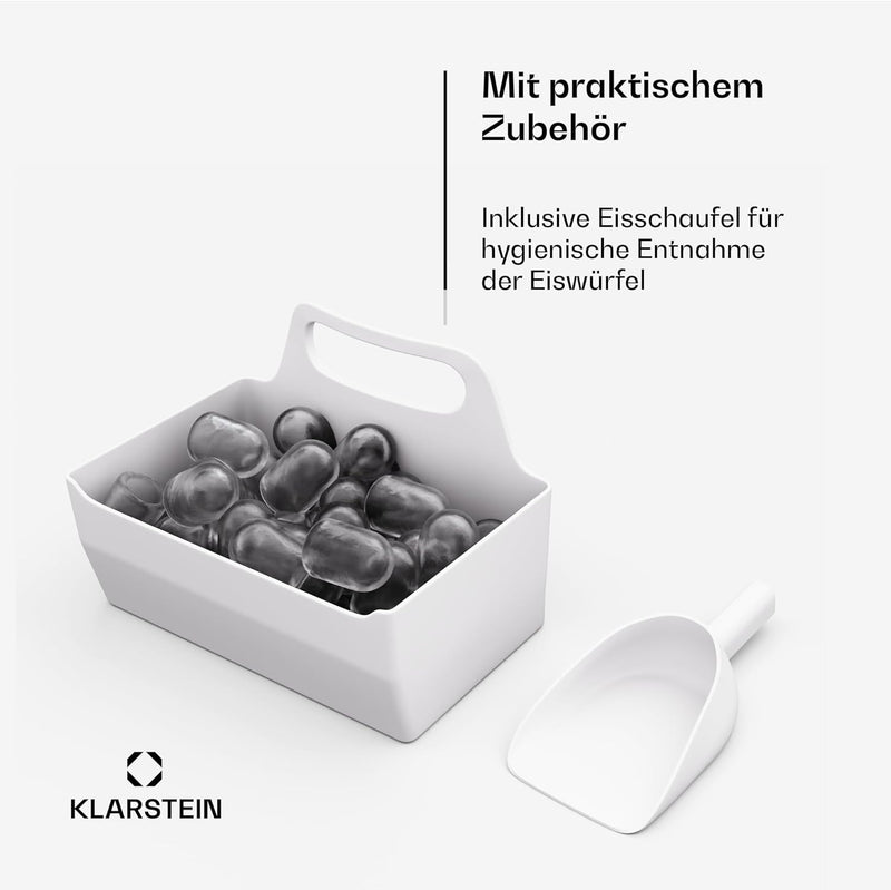 Klarstein IceCraft Eiswürfelmaschine – 12 kg/24 h, Eiswürfel in 6 Minuten, 2 Grössen, Automatische R