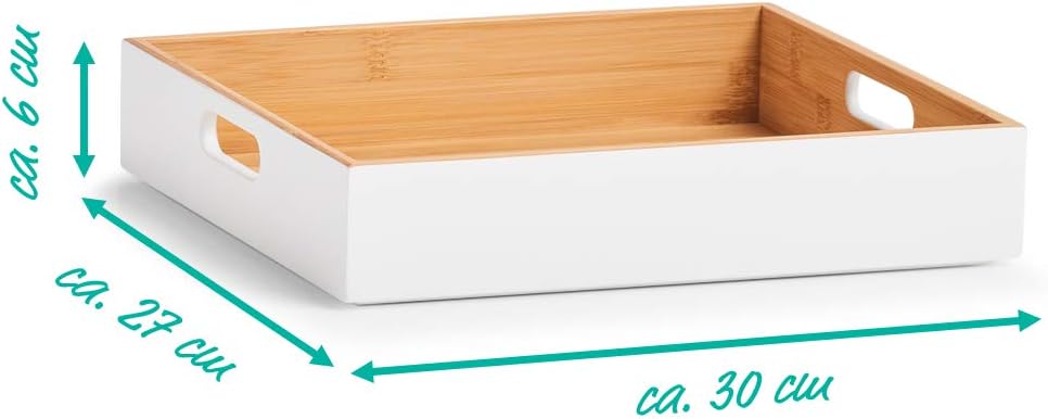 Zeller 13358 Aufbewahrungskiste, Bamboo, weiss, ca. 30 x 27 x 6 cm, stapelbar, seitliche Tragefgriff
