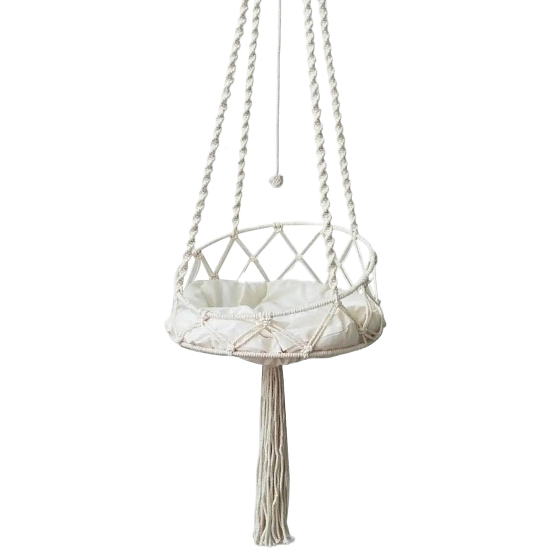 Makramee-Katzenhängematte mit Quaste und Seilball, Boho-Schaukelbett für Hauskatzen/16 x 51 Zoll