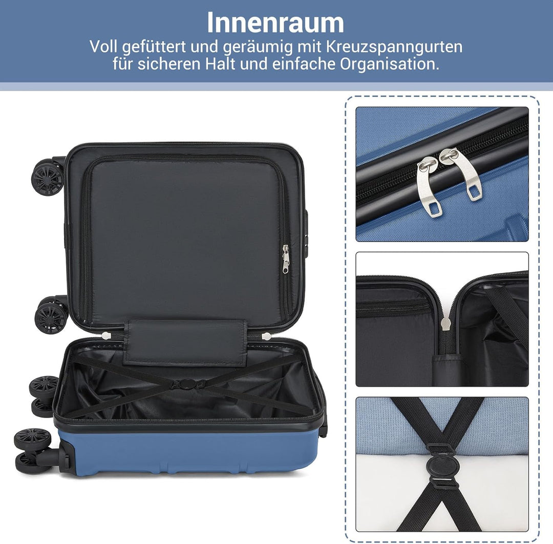 KONO Handgepäck Koffer mit abnehmbaren Rollen, 40x30x20 cm ohne Rollen, Leichter Kabinen-Koffer klei